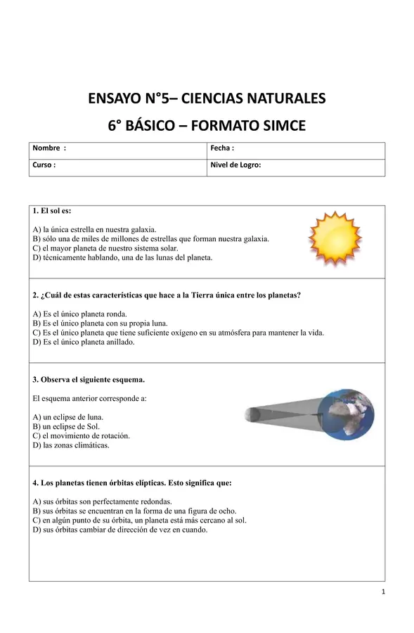 ENSAYO N5 CIENCIAS NATURALES  6TO BASICO 2026