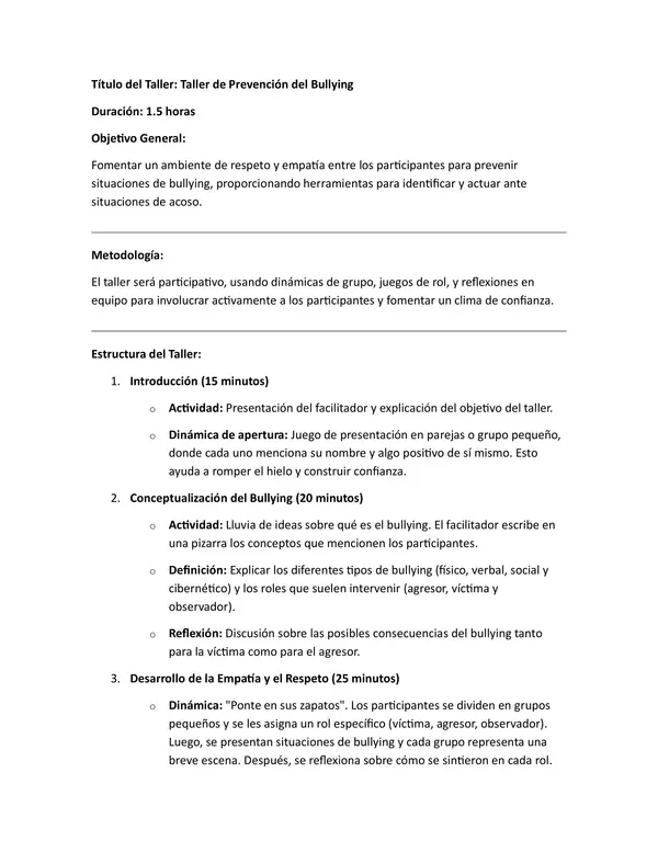 Estructura de taller prevencion de acoso escolar 