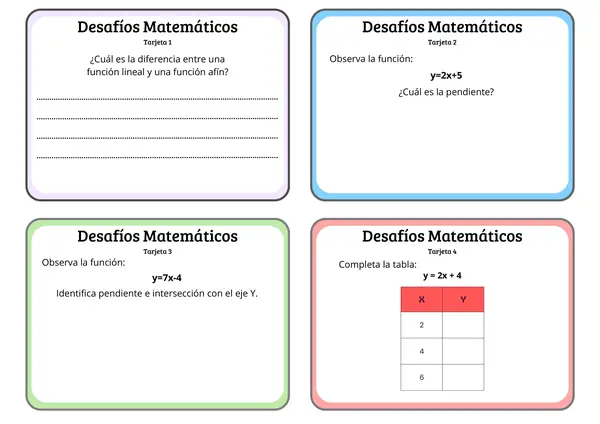Tarjetas de desafíos - Funciones  