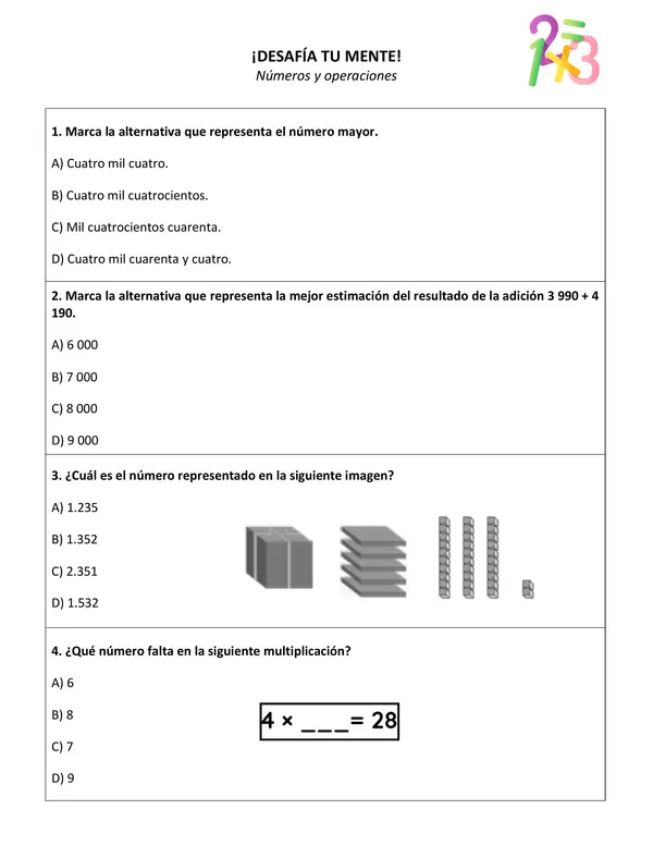 Números y operaciones - Guía de trabajo