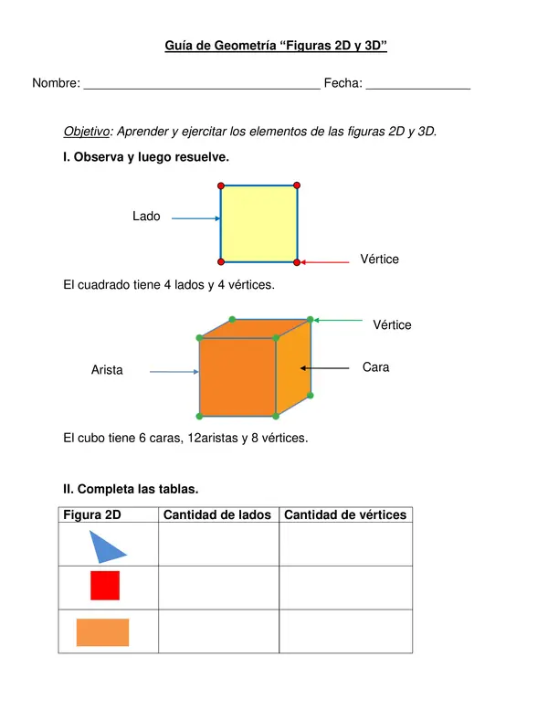 Guía editable "Figuras 2D y 3D" 2° año.