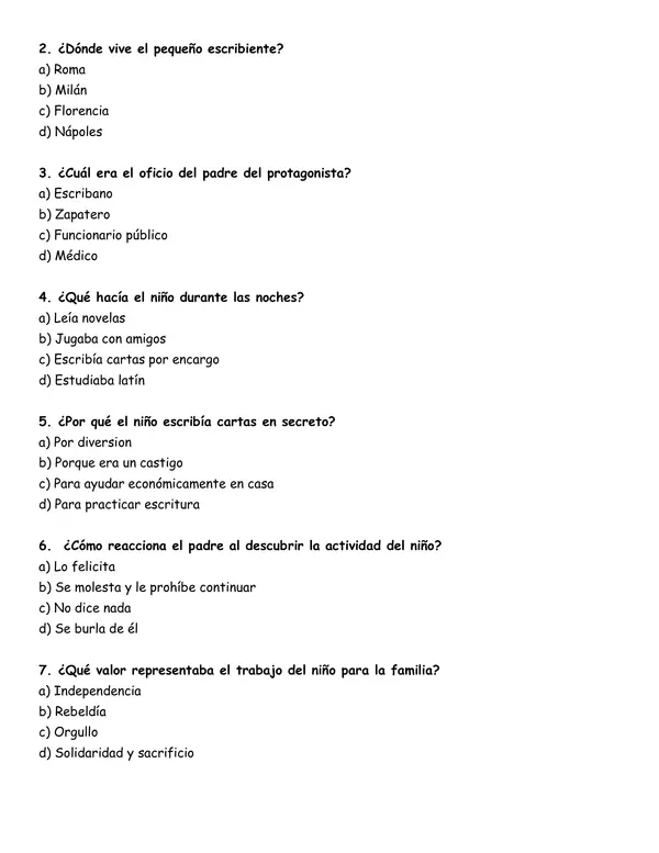 Control de lectura de "El pequeño escribiente florentino"