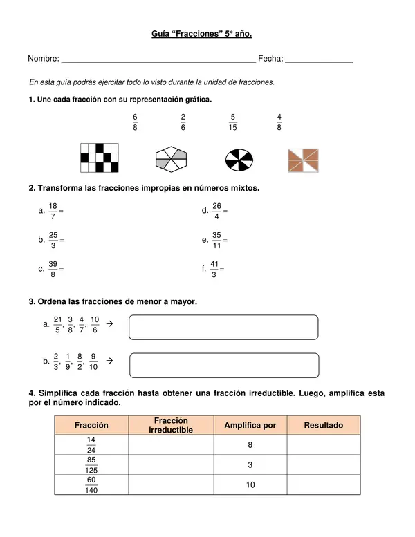 Guía editable "Fracciones" 5° año