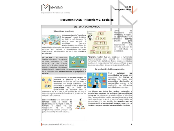 Resumen PAES (ECONOMÍA Y SOCIEDAD) 