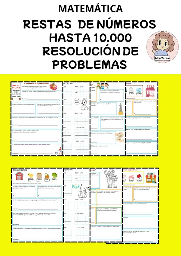 Restas y problemas matemáticos hasta 10.000 | Matemática