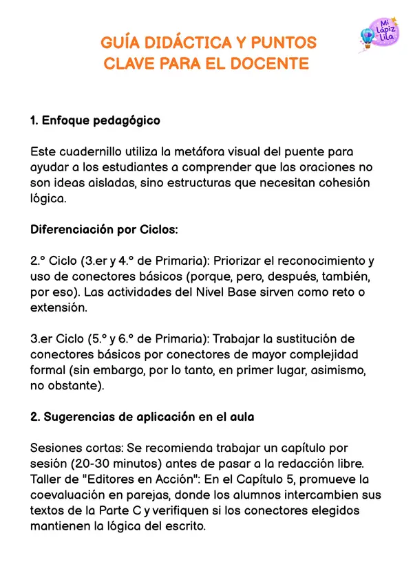 Cuadernillo de Conectores Textuales: Construyendo puentes entre tus ideas (2.º y 3.er Ciclo)
