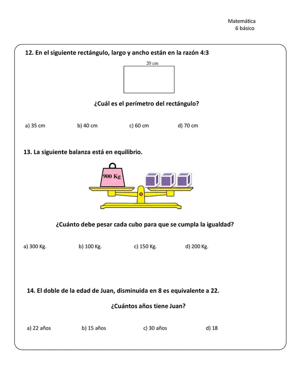 ENSAYO SIMCE 6° BÁSICO MATEMÁTICA