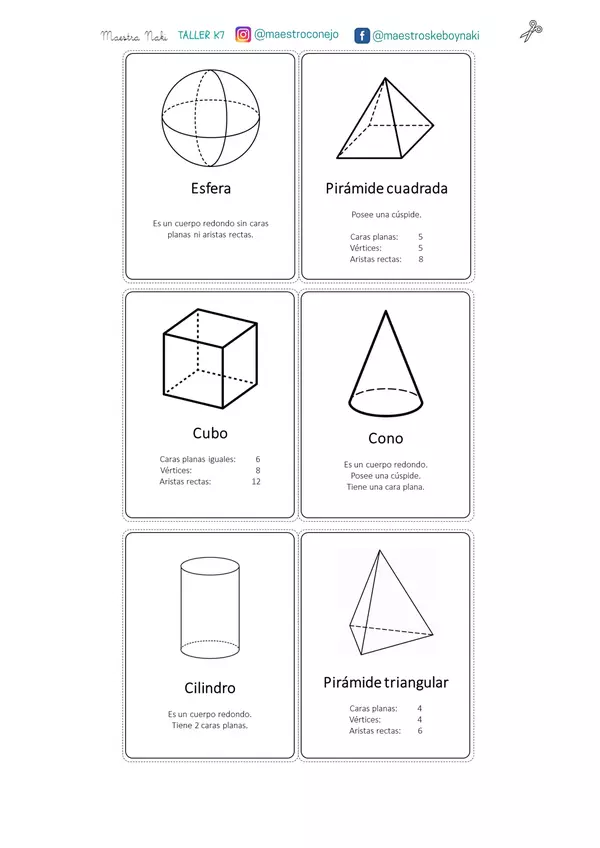 Tarjetas Figuras geométricas 3D y 2D