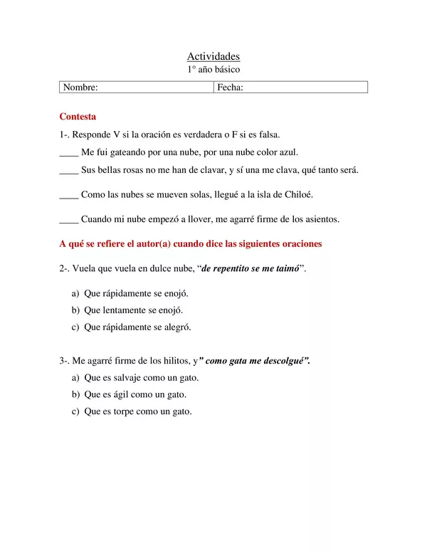 Ficha de lectura- Qué tanto será 3°básico