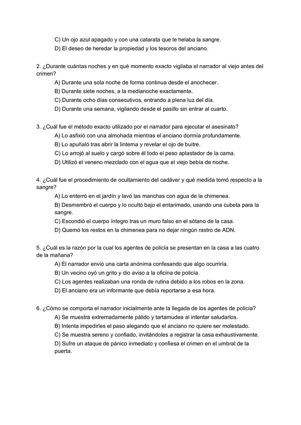 Examen de Comprensión Lectora: "El Corazón Delator" de Edgar Allan Poe