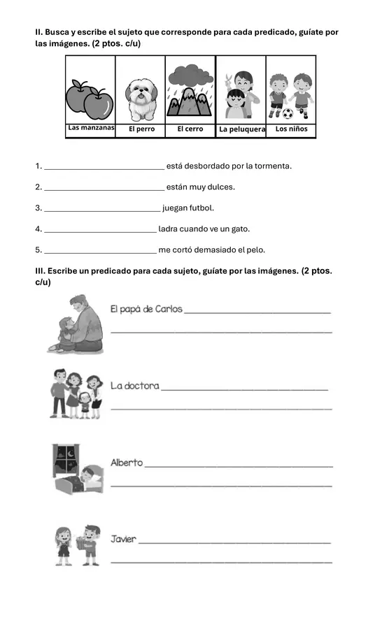 prueba sujeto y predicado adecuada 