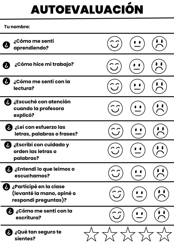 Autoevaluación lenguaje 1ero básico