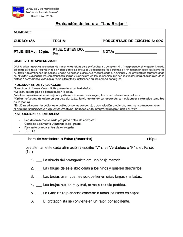 Evaluación del libro "Las Brujas" de Roal Dhal