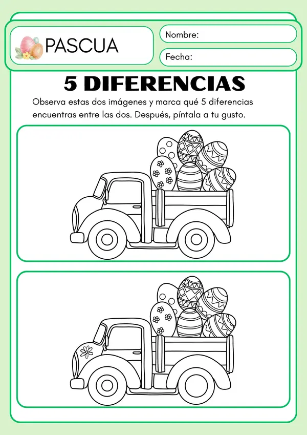 Encuentra 5 diferencias temática Pascua