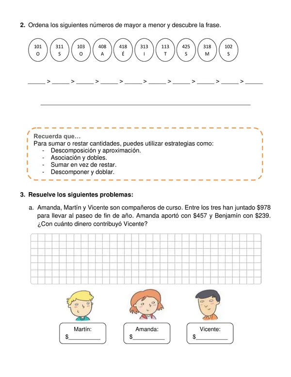 Guía "Composición y descomposición en adiciones y sustracciones"