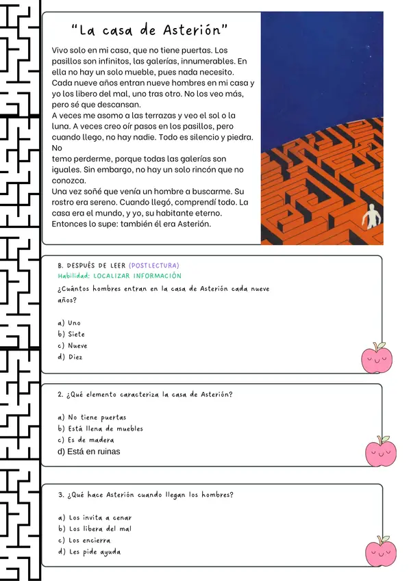 " Comprensión Lectora:  GUÍA N°7 “La casa de Asterión”  Y “El almohadon de plumas”  RICE