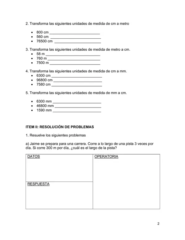 Evaluación : UNIDAD DE MEDIDA (LONGITUD) 5° Básico