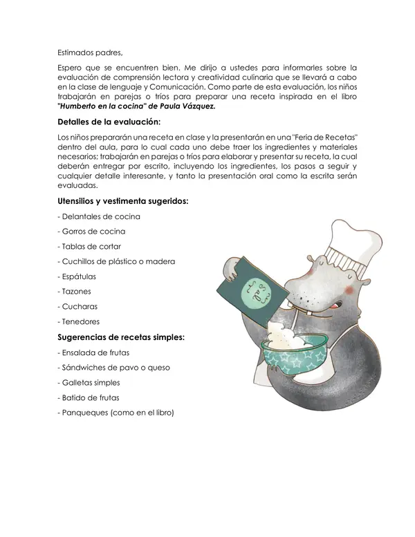 Prueba de lectura complementaria "Humberto en la cocina"