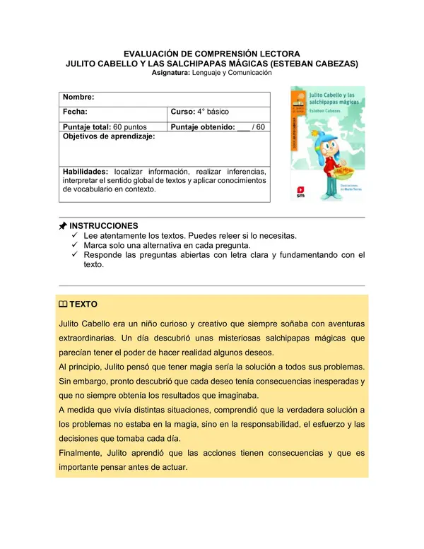 Prueba del libro "Julito Cabello y las salchipapas mágicas" (Esteban Cabezas)