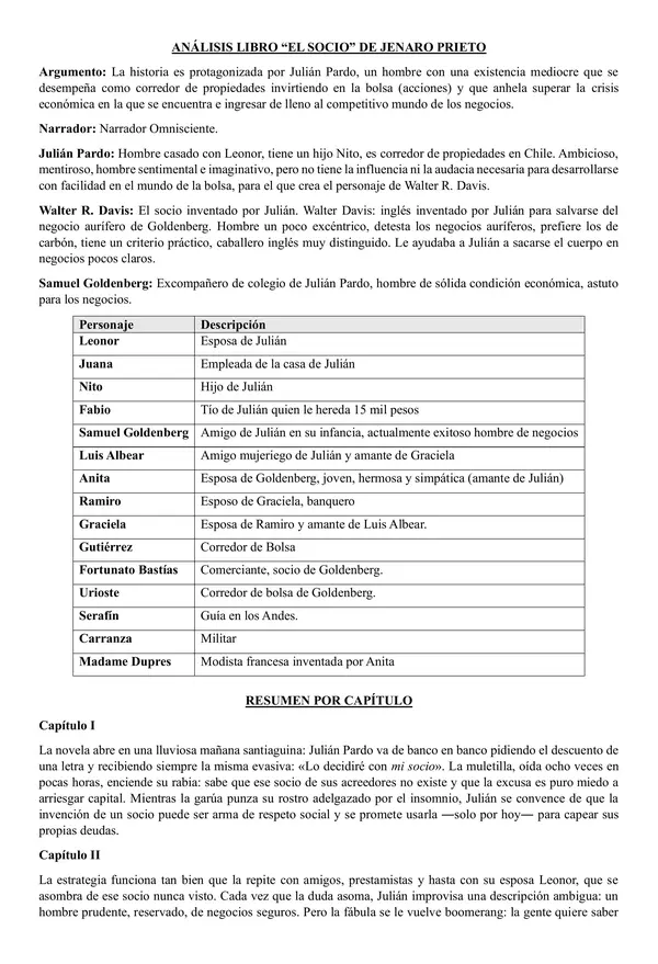 Resumen libro "El socio" Jenaro Prieto