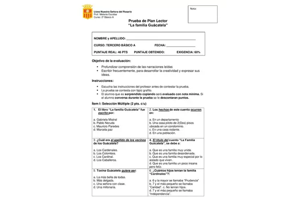 Prueba Libro La familia Guácatela