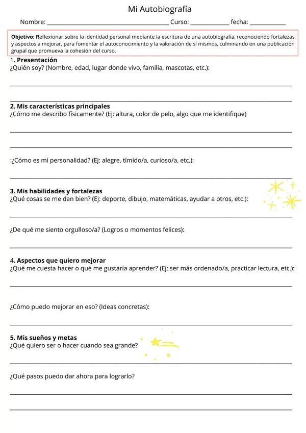 Ficha de Orientación: Mi Autobiografía - Autoconocimiento y Fortalezas