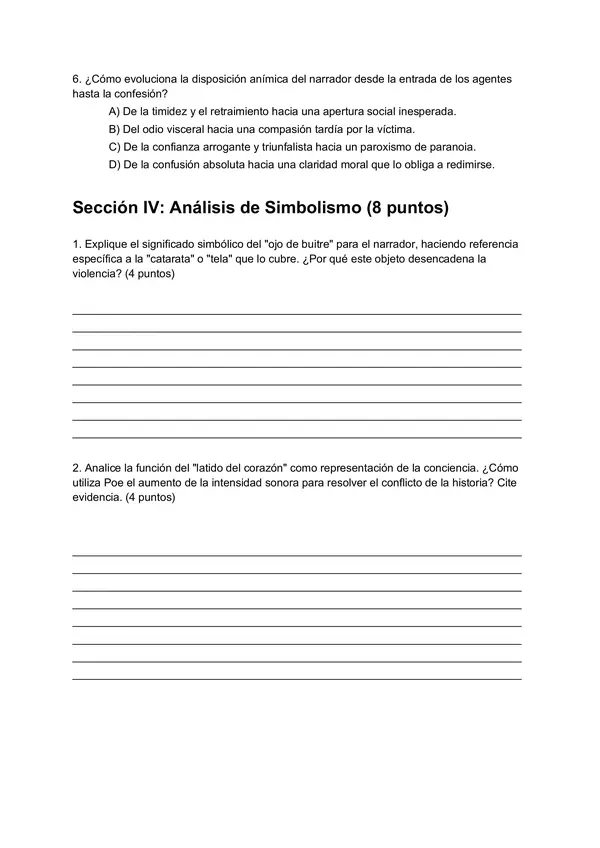 Examen de Comprensión Lectora: "El Corazón Delator" de Edgar Allan Poe