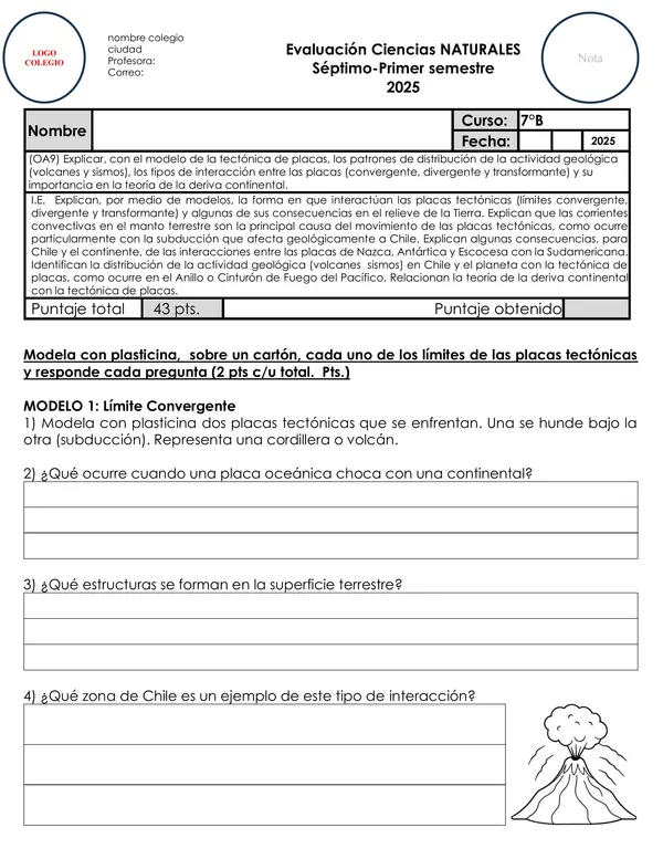 Evaluación Experimental: Tectónica de Placas con Modelado de Plasticina – 7° Básico