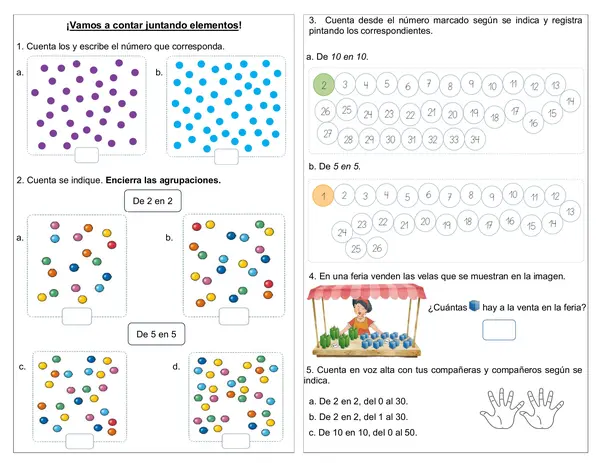 Guía 1° básico "¡Vamos a contar juntando elementos!"