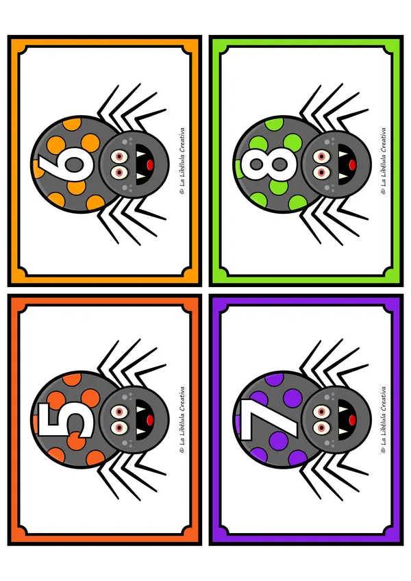 Tarjetas Ilustrativas Números Halloween Arañas Signos matemáticos