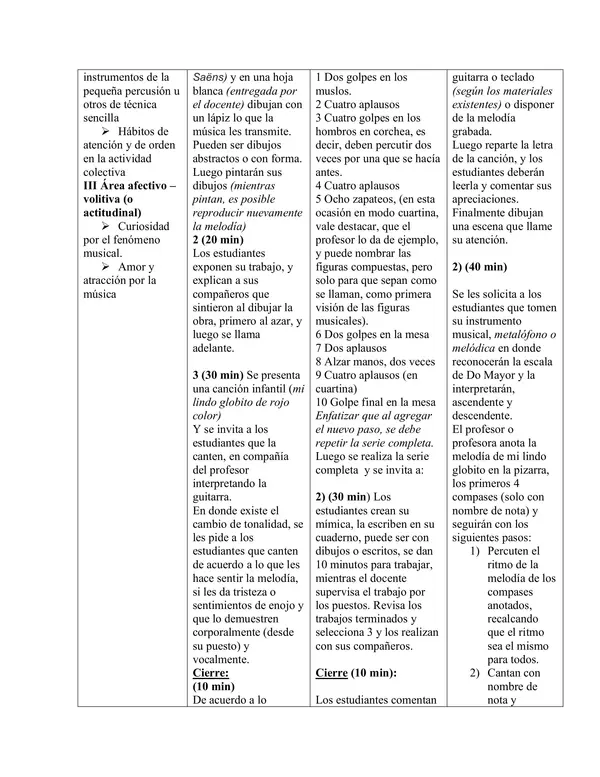 Planificación Clase a Clase: Marzo | Música Tercero Básico