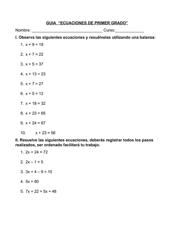 Guia Trabajando ecuaciones, sexto Basico, unidad 2