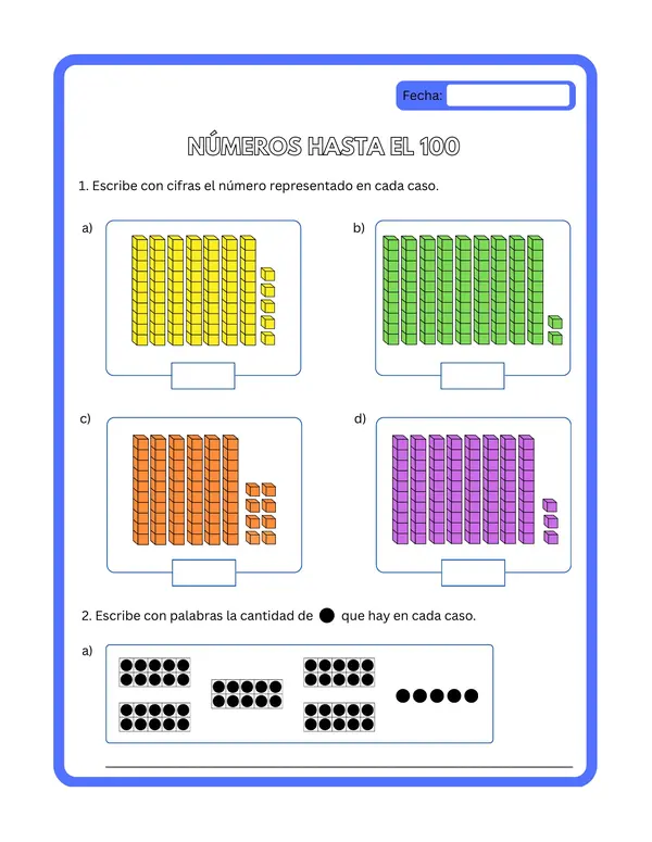 2° básico - Ficha de aprendizaje "Números hasta el 100"