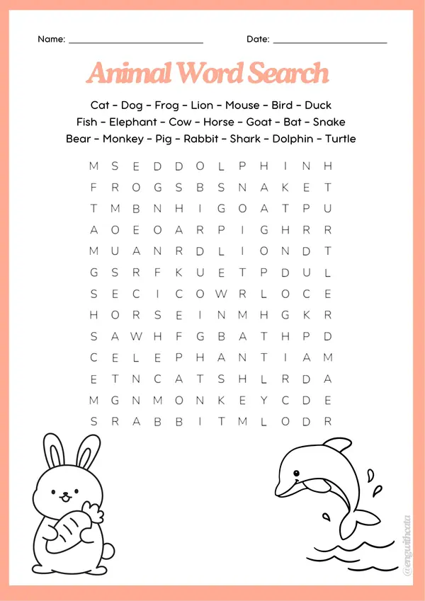 Animal Word Search