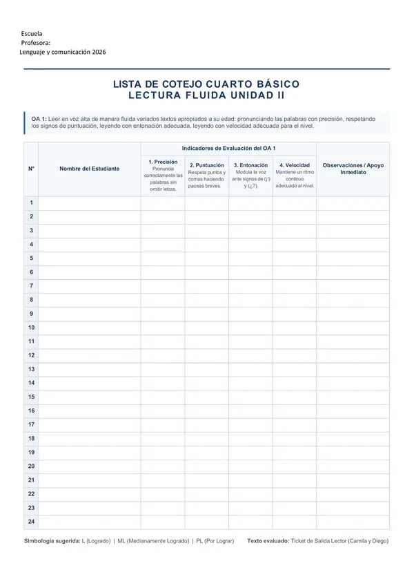 Evaluación formativa ,lectura fluida 4° básico (Incluye lectura)