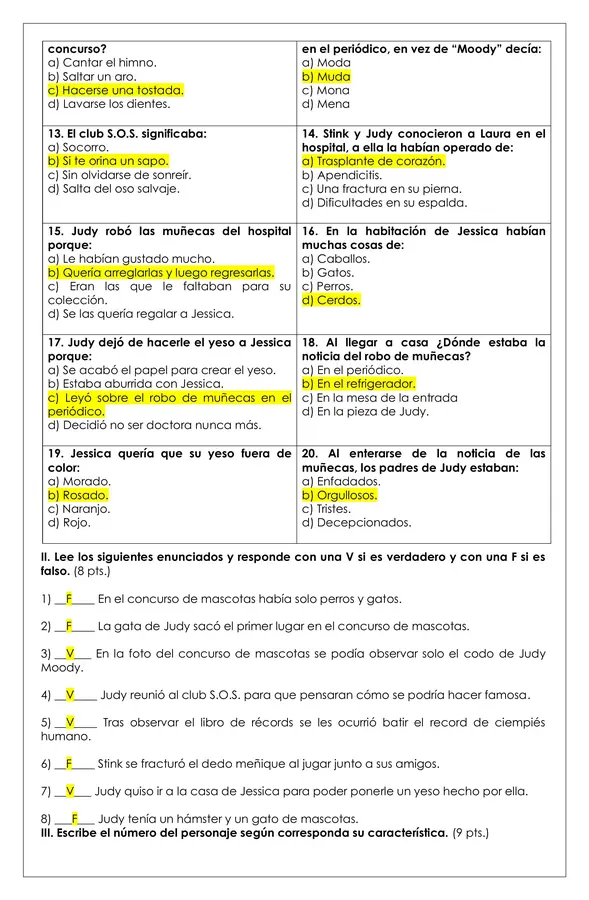 Prueba Lectura - Judy Moody se vuelve famosa