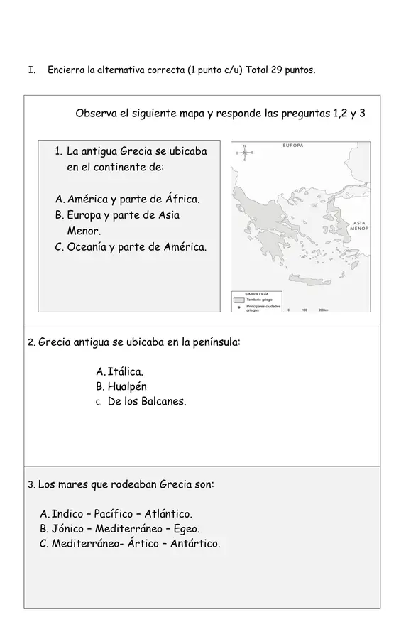 Prueba editable Word "Civilización Griega " Terceros años Historia