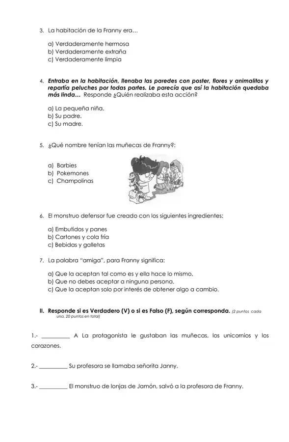 Evaluación lectura “Franny K. Stein, el monstruo de la calabaza”