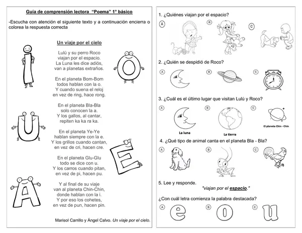 Guía de comprensión lectora "Poema" 1° básico.
