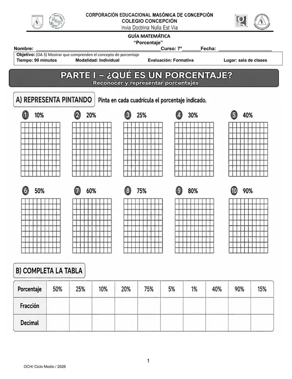 Guía de Porcentajes | Matemática 7° Básico