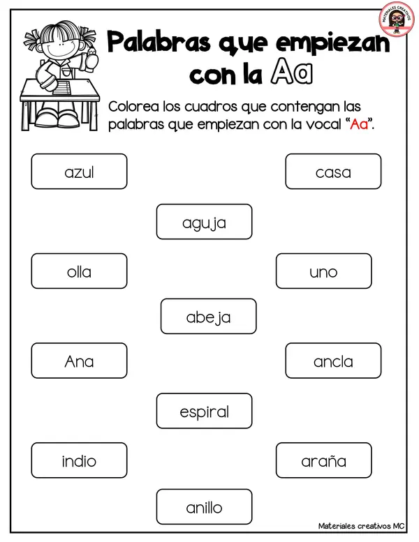 Palabras que comienzan con las vocales