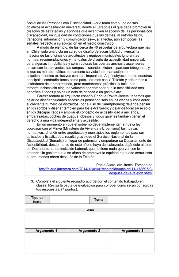 7mo/8vo - Ejercitación escrita de habilidades de comprensión lectora 