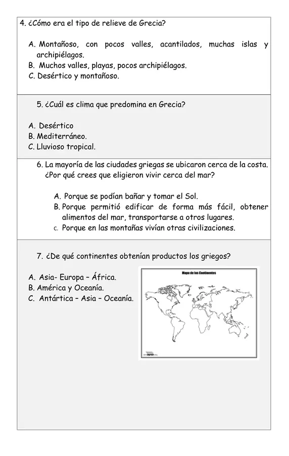 Prueba editable Word "Civilización Griega " Terceros años Historia