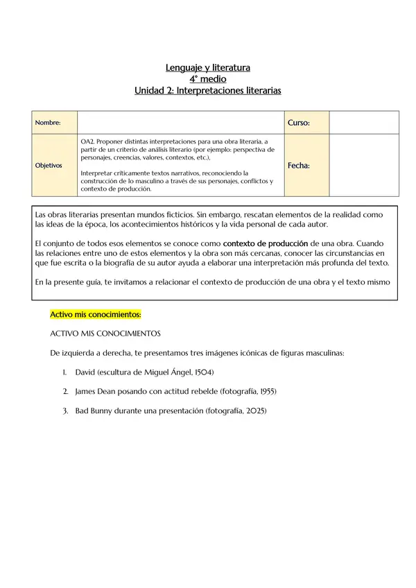 Guía comprensión lectora de textos narrativos más pauta☑️ Unidad 2: Interpretación literaria 4°M