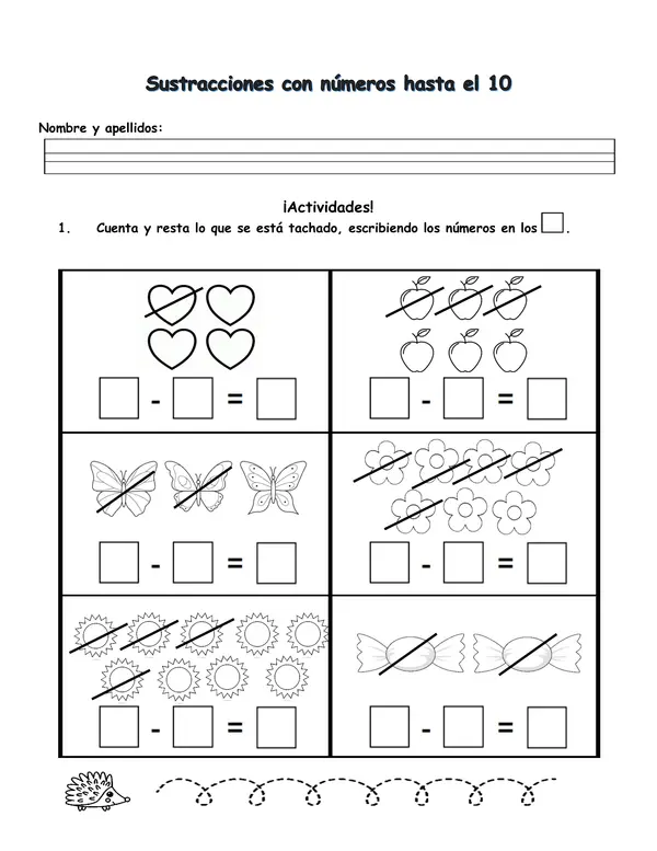 Sustracciones con números hasta el 10