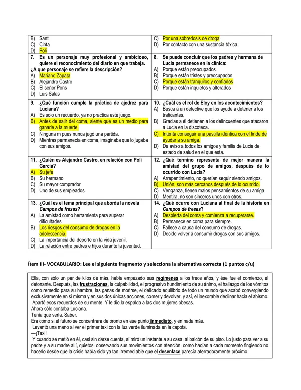 Evaluación - Control lector: Campos de fresas