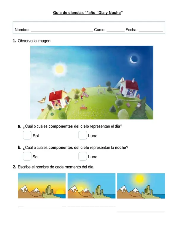 Guía de ciencias 1°año "Día y Noche"