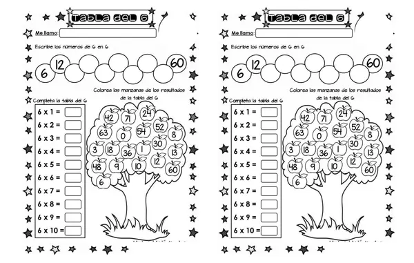 Fichas tablas de multiplicar 1 al 10 