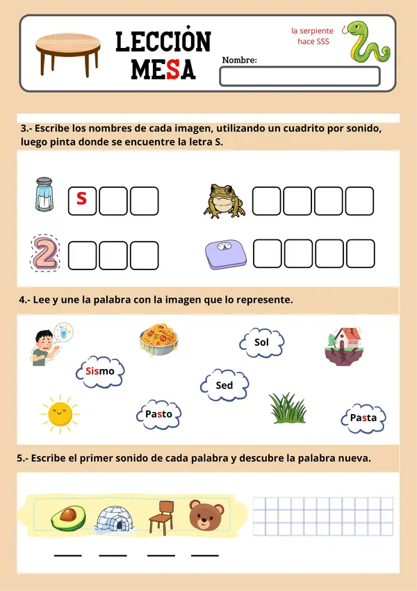 Lección Mesa - Metodo Matte (LETRA S)