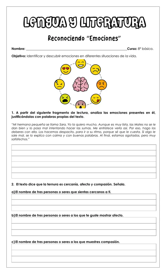 Guía de trabajo - Emociones unidad 2 - 8° básico (Lengua y literatura) 